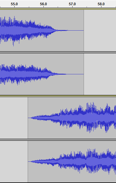 Waveform of a sample transition using crossfading