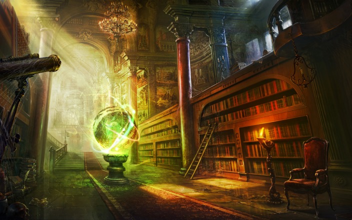 Painting of a wizard’s library