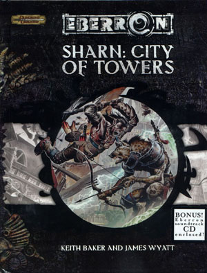 The cover of Sharn: City of Towers, which included the Shards of Eberron soundtrack by David P. Davidson